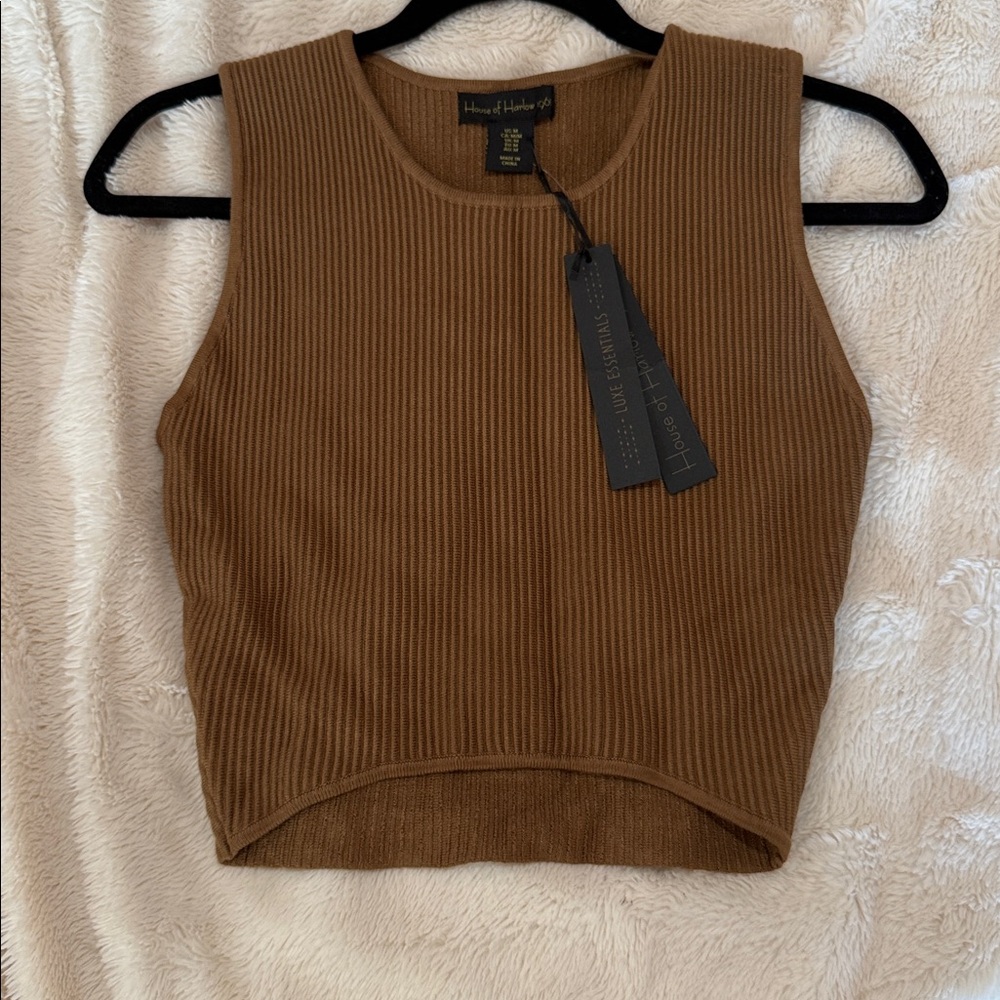 House of Harlow 1960 Tan Ribbed Crop Top